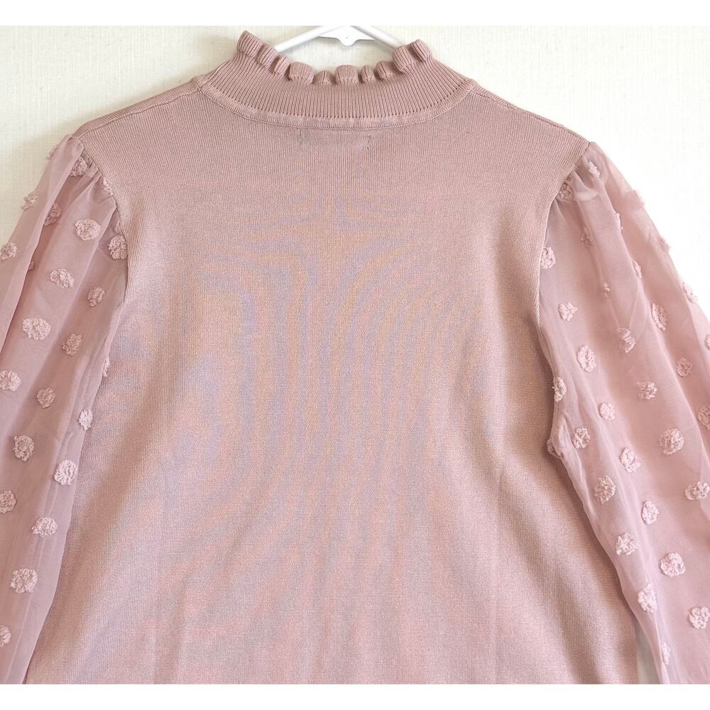 ADRIANNA PAPELL Swiss Dot Sheer Sleeve Sweater Women's Size L Dusty Pink - Picture 6 of 12